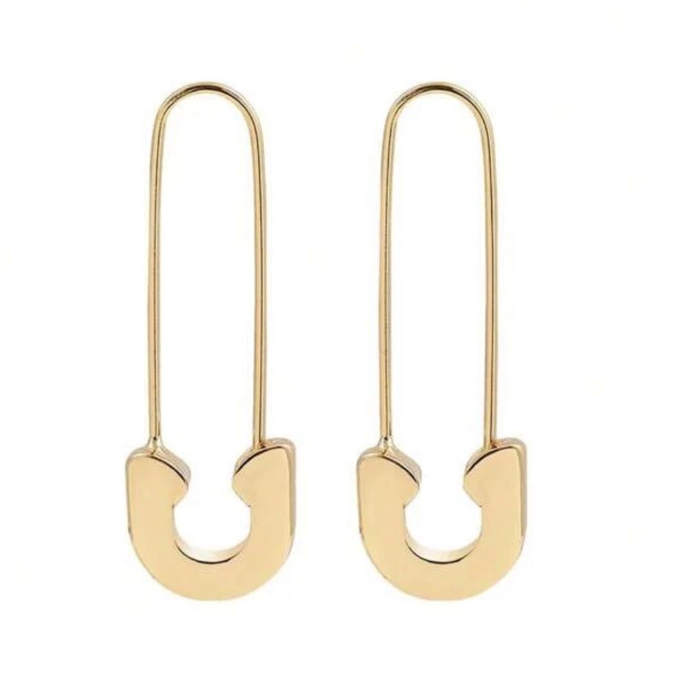 Elegant Gold Safety Pin Earrings N996 - Picture 2 of 4